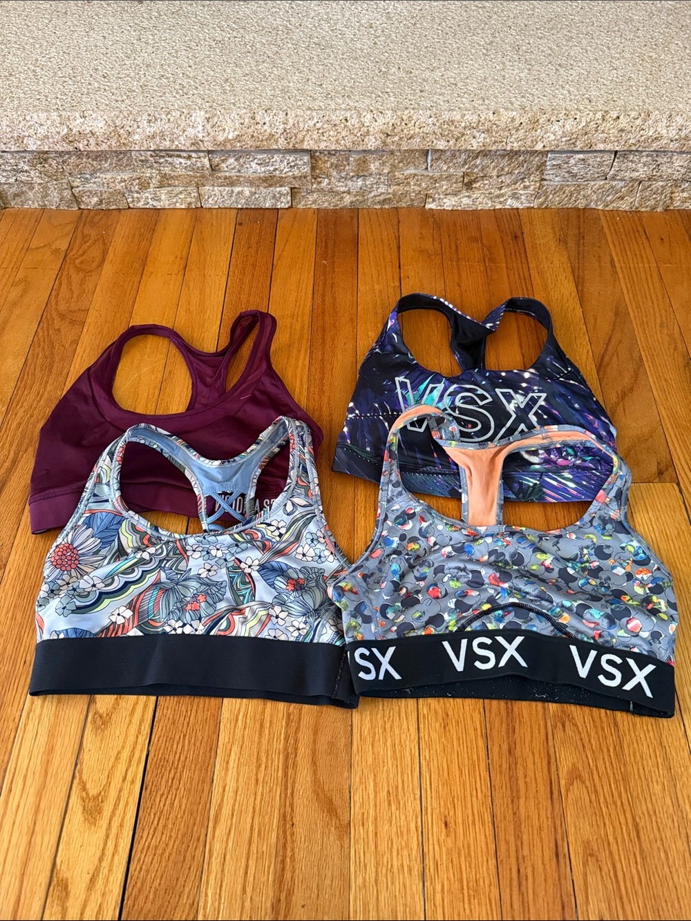 VSX Women's Burgundy and Multicolor Patterned Sports Bra Set